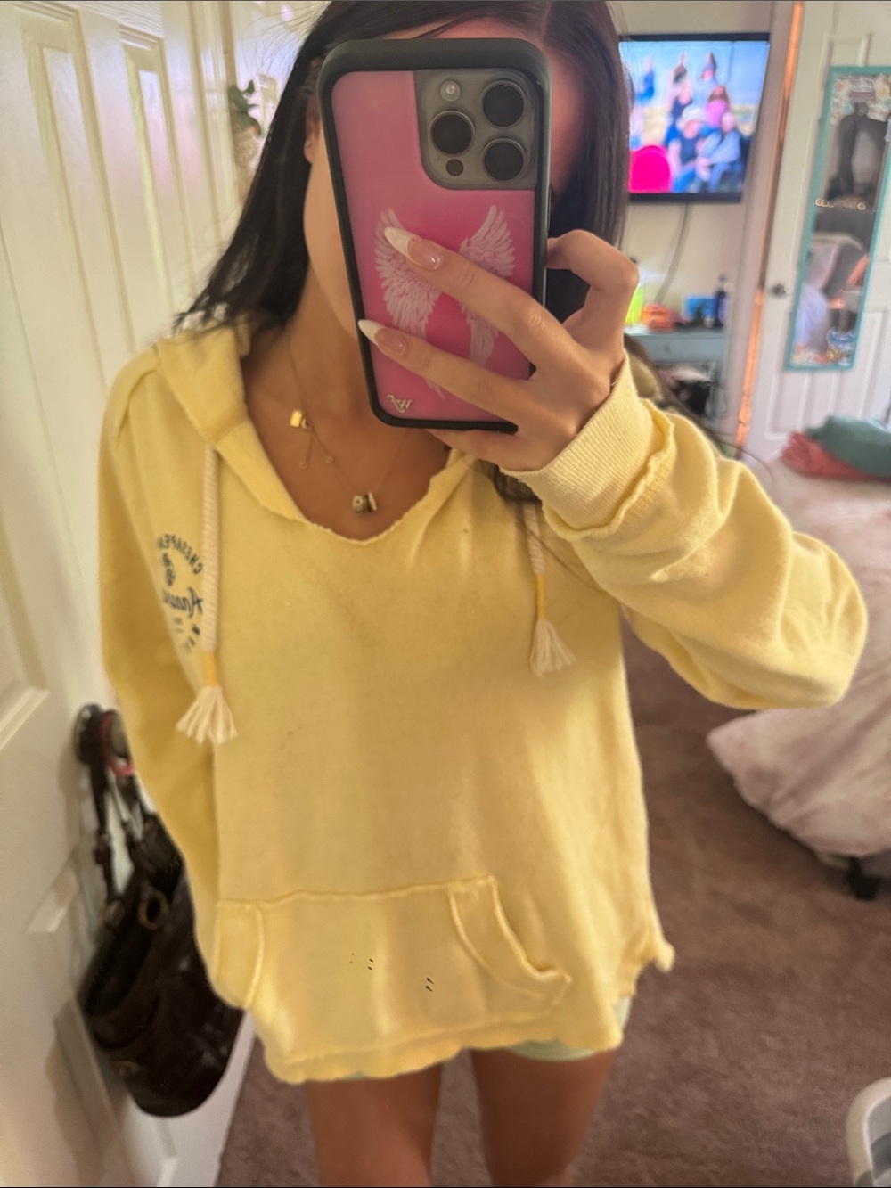 Ocean Drive Soft Yellow Tassel-Hem Hoodie